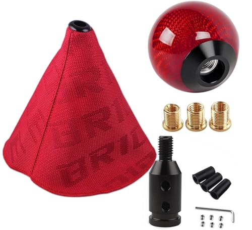 zhengsheng MUGE Racing Fabric Shift Boot with Round Ball Carbon Fiber Shift Knob,Universal Shift Boot Cover with Weighted Shift Knob (Style 7)