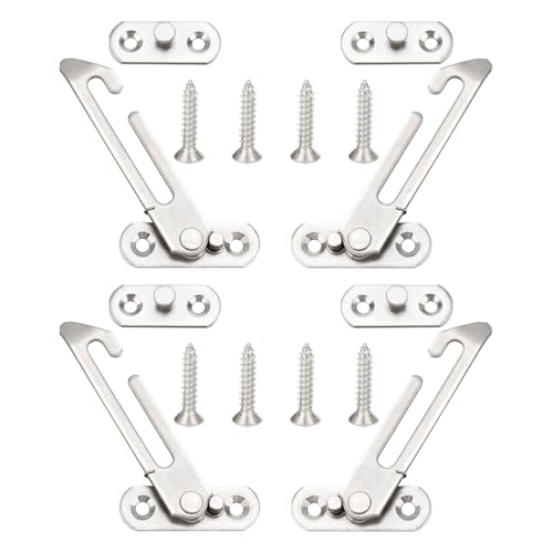 4 Pcs Window Limiter, Casement Stopper Window Limiter Stainless Steel with Key Opening Angle Safety, Window Opening Restrictor Children Safety Protection Window Limit Control Device 2 Left 2 Right