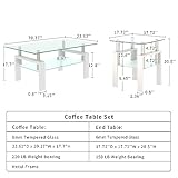 ODUSE-DAILY Glass Coffee Table Set of 3 Piece, Living Room Table Set of 3, White Coffee Table and End Coffee Table Sets, Metal Frame (White, Set of 3)