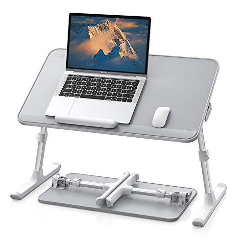 SAIJI Leather Lap Desk Laptop Bed Tray Table, Adjustable Laptop Stand for Bed, Portable Lightweight Standing Desk for Writing Eating Reading Couch Sofa Floor for Adults Kids (20.5"*11.8",Gray)