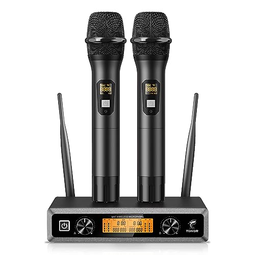 TONOR Wireless Microphone System, Professional Metal Cordless Karaoke Microphones, Handheld Dynamic Mic Set with Receiver for Party, Meeting, KTV, Church, DJ, Wedding, Singing, 200ft, TW820 Black