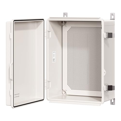 KWONONG UL Certified Junction Box, NEMA 6 Weatherproof 94V-0 Flame Retardant, Plastic Electrical Enclosure for Industrial Projects, Includes Mounting Plate (Grey Cover, 16.1"x12.2"x7.1")