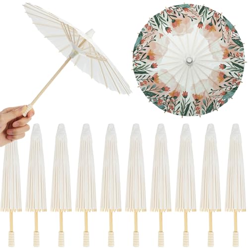 Eccliy 12 Pack 11.8 Inch Mini Parasol Paper Umbrellas Small Wedding White Umbrella for DIY Craft Painting Decoration Chinese Japanese Paper Parasol for Plants Bridal Party Photo Prop