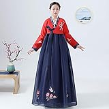 Generic Women's Korean Hanbok Dress - Red, Small, V-Neck, High Waist, Solid, Wedding, Korean Culture, Casual, Polyester, Short Sleeve, Hand Wash Only