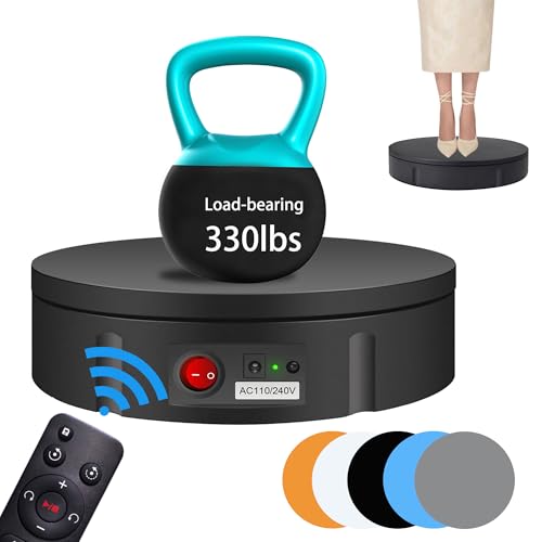 JAYEGT Motorized Rotating Display Stand, 360 Degree Electric Rotating Turntable for Photography Products Display，Live Show,Remote Control +5 Colors Backgrounds (Black/11.8inch / 330Lbs Load/Wired)