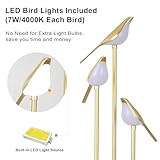 Gold Floor Lamps for Living Room, Modern Floor Lamp with Shelves, Mid Century Standing Lamp with 3 Adjustable LED Bird Lights, Corner Tall Lamp with table, Brass Stand up Lamp for Bedroom Kids Room