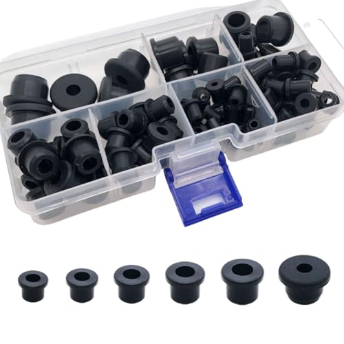 100PCS T-Type Rubber Grommet kit 6 Size Silicone Grommets for Wiring Automotive Rubber Firewall Hole Plug Cable Wire Protection,Drain Holes in Irrigation Systems etc(3/16" 1/4" 5/16" 3/8" 1/2" 5/8")