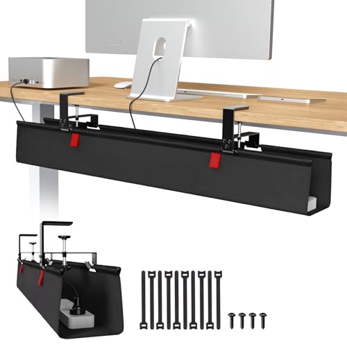 Univivi No Drill Under Desk Cable Management Tray, 36" Cord Organizer for Table, Clamp/Screw Mount Desk Cable Management, Premium Fabric Cable Management Tray for Office, Home
