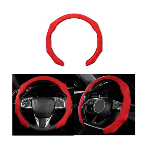 Mandark Car Steering Wheel Cover, Suede Sport Vehicle Steer Wheel Protector Fitting 15 Inch, Non-Slip Comfortable Automotive Interior Decoration Accessories, Universal for Most Cars (Red)