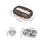 LIZEALUCKY Bento Box, Stainless Steel Lunch Box,4‑Grid Portable Bento Box,Food Storage Container for Adult,The Lid Contains Spoons and Chopsticks(Pink)