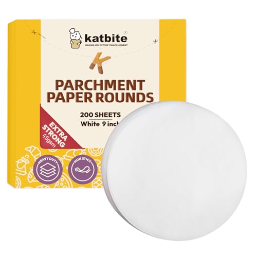 Katbite 9 Inch Parchment Paper Rounds, 200Pcs Cake Parchment Circles, Heavy Duty & Non-stick for Cake Baking, Air Fryer Liners, Tortilla Press