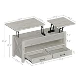 Seventable Coffee Table, 47.2" Lift Top Coffee Table with 2 Storage Drawers and Hidden Compartment, Retro Center Table with Wooden Lift Tabletop for Living Room, Gray