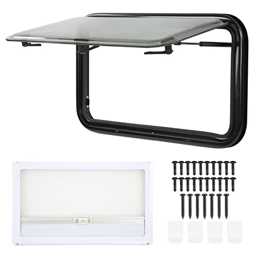 RV Push Out Window, UV Proof Camper Acrylic Glass Hinged Window Replacement with Screen, Sun Shade, Caravan Motorhome External Exit Window for Replace