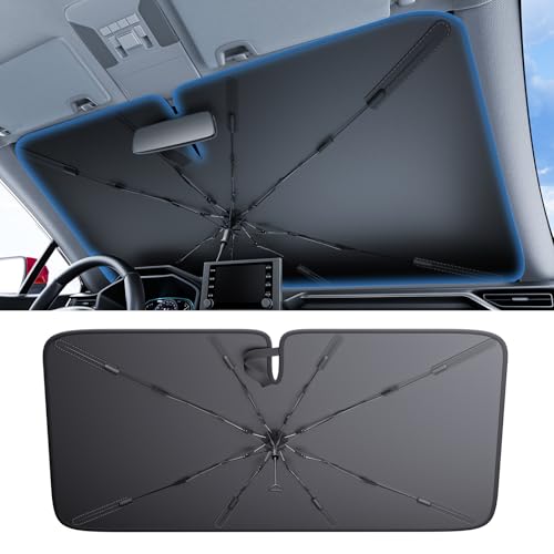 2025 Ice-Shield Car Windshield Sun Shade [100% Sun Block, 4th-Gen Cooling Tech] Reflective Heat Insulation, Portable Foldable Front Window Sunshade Umbrella for SUVs/MPVs - Universal Fit 61"x34"