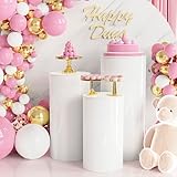 Wokceer Cylinder Pedestal Stands for Party White 3Pcs Large Round Cylinder Tables for Parties Pedestal Display Plinth Pillars for Wedding Birthday Party Art Decor 15.7*35.4"(L)