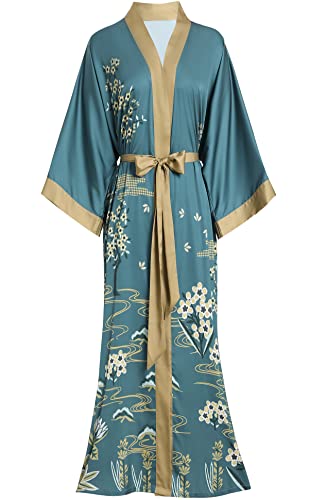 Aensso Long Soft Lightweight Silky Kimonos Robes for Women, Luxury Japanese Floral Womens Kimono Robe (Starry Night)