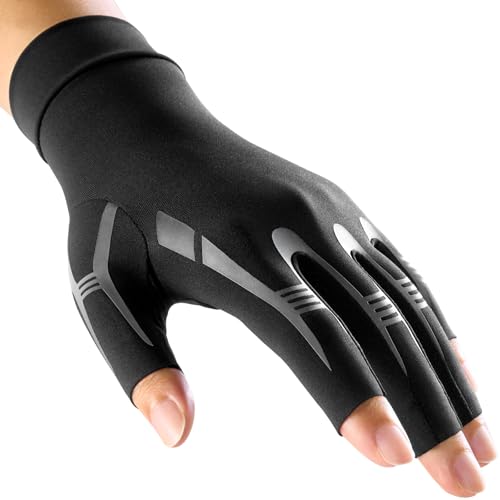 FREETOO All-Around Compression Arthritis Gloves for Women for Pain, Carpal Tunnel Relief Gloves for Men, Fingerless Hand Compression Gloves for Crocheting, Rheumatoid Arthritis, Swelling Edema Black M