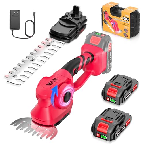 VARAI Cordless Hedge Trimmer, 2-in-1 Hedge Trimmer, Ultra Long Battery Life with Battery*2, high-Power and high-Capacity Grass Trimmer for Gardens, Yards and lawns, Including Charger