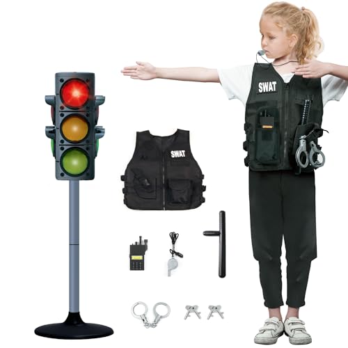 Hitish Simulation Traffic Light and Crosswalk Light Signal Set for Kids - Role Play Pretend Play Toys with Clothes, Educational Toys Birthday Gift for Boys and Girls