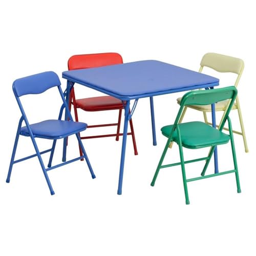 Flash Furniture Mindy Kids 5-Piece set Folding Square Table and Chairs Set for Daycare and Classrooms, Children's Activity Table and Chairs Set, Multicolor