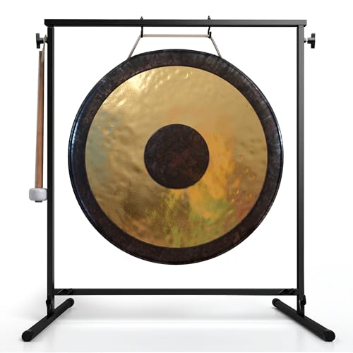 The Gong Shop Handcrafted Chinese Gong Set – Rich Wash & Deep Resonant Tones for Meditation, Sound Healing, Yoga or Home Decor (22” Chau Gong with Stand & Mallet)