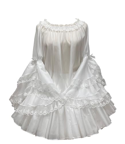 Smiling Angel Victorian Lolita Blouse Off-Shoulder Chiffon Top with Lace Ruffled Sleeves Shirt (US, Alpha, One Size, Regular, Regular, White)
