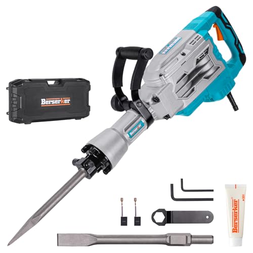 Berserker 1700W 30-Pound Demolition Jack Hammer with 1-3/16" Hex, 14-Amp Corded Electric Heavy Duty Demo Chipping Hammer Concrete/Pavement Breaker with Carrying Case Flat Chisel Bull Point Chisel