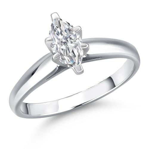 Gem Stone King 10K White Gold Lab Grown Diamond Engagement Ring For Women | 0.33 Cttw | Marquise 7X4MM | Gemstone April Birthstone | DEF Color | VVS- VS Clarity | Available in Size 5,6,7,8,9