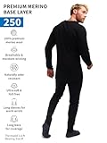 Merino.tech Merino Wool Base Layer Mens Set - Heavyweight, Midweight, Lite Merino Wool Thermal Underwear For Men Top, Bottom (Large, 250 Black)