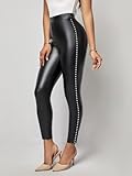 LifeShe Womens Shiny Leather Leggings Clubwear Faux PU High Waisted Stretchy Breathable Yoga Pants Black