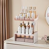 Delamu Bathroom Organizers and Storage, 2-Tier 2-Drawer Makeup Organizer Countertop, Easy to Install, Ideal for Bathroom Storage, Vanity, Large Skincare, Perfume, Present, and More, Grapefruit