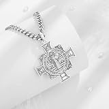 EUDORA S925 Sterling Silver St Benedict Medal San Benito Cross Necklace for Women Men, Vintage Saint Benedict Amulet Pendant Christian Catholic Jewelry Gifts for Women Mens Brother Father, 22"+20"