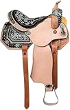 Blue Lake Leather Barrel Racing Pleasure Trail Leather Western Horse Saddle Equestrian with Free Tack Set Size 14'' to 18'' (16" Inches Seat Size)