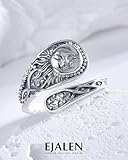 EJALEN S925-Sterling-Silver Sun and Moon Spoon Ring - Vintage Boho Adjustable Thumb Rings Oxidized Wrap Ring Victorian Style Antique Jewelry Gifts for Women（Sun and Moon Ring）