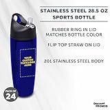 DISCOUNT PROMOS Custom Stainless Steel Water Bottle, 24 pack, Personalized text, logo, 28.5 oz Metal Sports Bottles with Flip Top, Easy Carrying, Blue