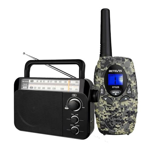 Retevis RT628 Kids Walkie Talkies, Army Toys for 5-13 Year Old Boys Girls, FRS Walkie Talkie, TR604 AM FM Radio, Battery Operated Portable, Plug in Wall, for Senior