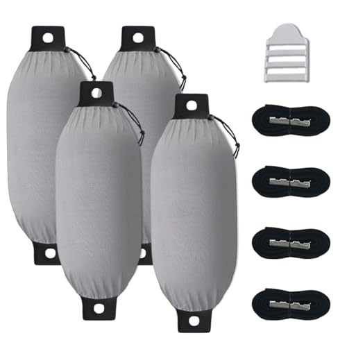Zenicham Marine Grade Fade and Tear Resistant Boat Fender Cover Fade and Tear Resistant, 4-Pack Heavy Duty Waterproof Marine Fender Covers Bumper Covers 9" x 26", Gray (Boat Fender Not Included)