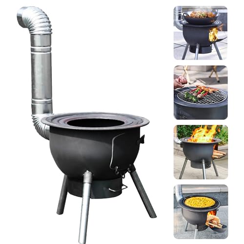 Multifunction Wood Burning Stove with Grill Rack,Large Portable Charcoal Grill,Camping Rocket Stove for Outdoor/Backyard Cooking,Chinese Wood Stove,Off Grid Living Supplies