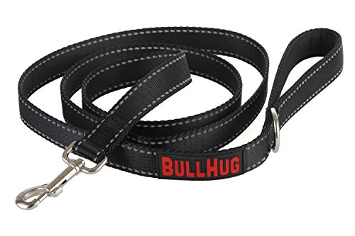 BULLHUG 6 FT Bulldog Leash with Padded Handle. Perfect for Bulldogs, French Bulldogs, Pugs & All Breeds. Leashes for Walking, Training Lead for Bulldogs (Reflective Stitching, Black)