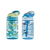 Contigo Aubrey Kids Dinos & Sharks, Cleanable Water Bottle with Silicone Straw, Spill-Proof Lid, Dishwasher Safe, 14oz, 2-Pack