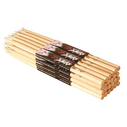 On-Stage MW5A Maple Drum Sticks (5A, Wood Tip, 12 Pairs, 24 Sticks, Maple Wood with Wood Tip, Standard Thickness, Seasoned, Kiln Dried, Sanded, Drumsticks Brick)