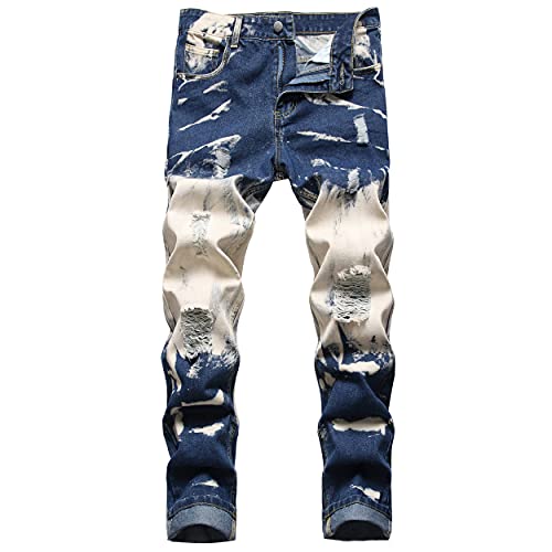 MXCVYCC Men's Ripped Slim Fit Blue Distressed Jeans for Men Hip hop Designer Fashion Pants(30, Blue-Slim Jeans)