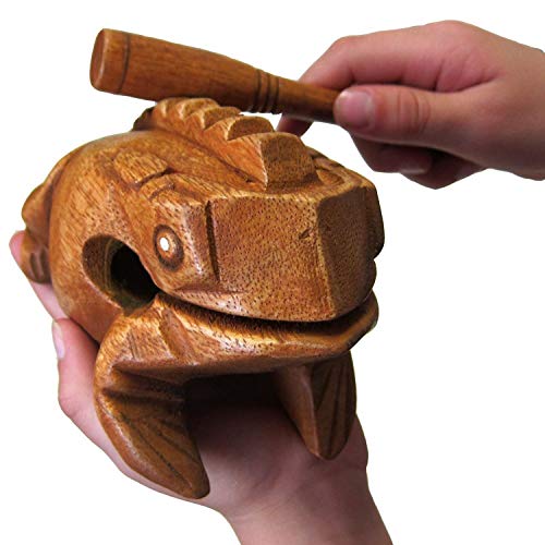 Deluxe Large 6" Wood Frog Guiro Rasp - Musical Instrument Tone Block - Wooden Frog with Stick, Noise Maker by World Percussion USA