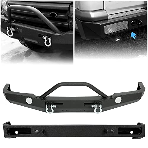 KUAFU Off-road Front & Rear Bumper Set Compatible with 1999-2004 Land Rover Discovery 2 w/D rings Powder Coated Steel(2 Packages)