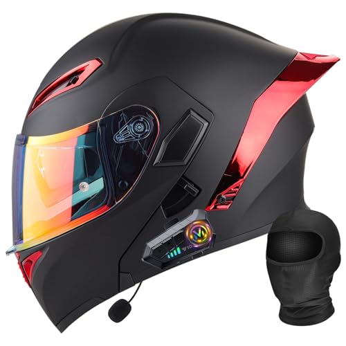 HALYING Bluetooth Casco Moto DOT Aprobado Casco Abatible, Integrado Casco De Moto, Cascos Abatible con Doble Visera, Ventilación Forro, para La Respuesta Automática Hombres Mujeres