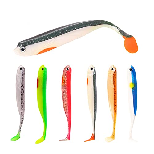 MYTHEE 2Pcs Soft Lures T Tail 15cm 15.9g, Artificial Double Color Lures, Fishing Shad Lures, Silicone Bass Baits(1)