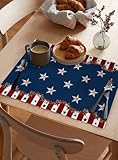 4th of July Placemats for Dining Table Set of 6, Country Stars 13"x19" Cotton Linen Heat Resistant Table Mats Decorative Non-Slip Red Blue Place Mats for Family Dinners, Wedding Party