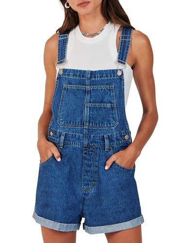 ANRABESS Overalls for Women Denim Shorts Overalls 2025 Summer Casual Loose Fit Adjustable Rompers Jean jumpsuit Bib Shortalls Washed Deep Blue Medium