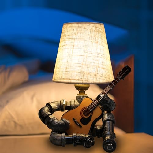 ZRD Steampunk Guitar Table Lamp, Edison Bulb Desk Lamp, Vintage Industrial Lamp, Cool Gifts for Music Lovers, Room Decor Accessories