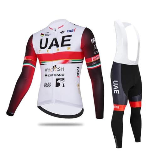 SGCIKER 2022 Team UAE Winter Thermal Fleece Cycling Jersey Set,Mens Long Sleeve Warmer Cycle Shirt MTB Bike Clothing Bib Short Kits Gel Pad (L)